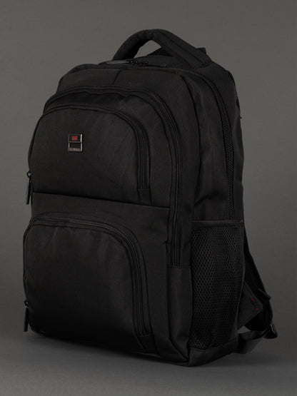 "Durable 1680D polyester black laptop backpack for work, school, and travel"