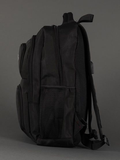 "Professional black backpack with padded laptop section and organiser"