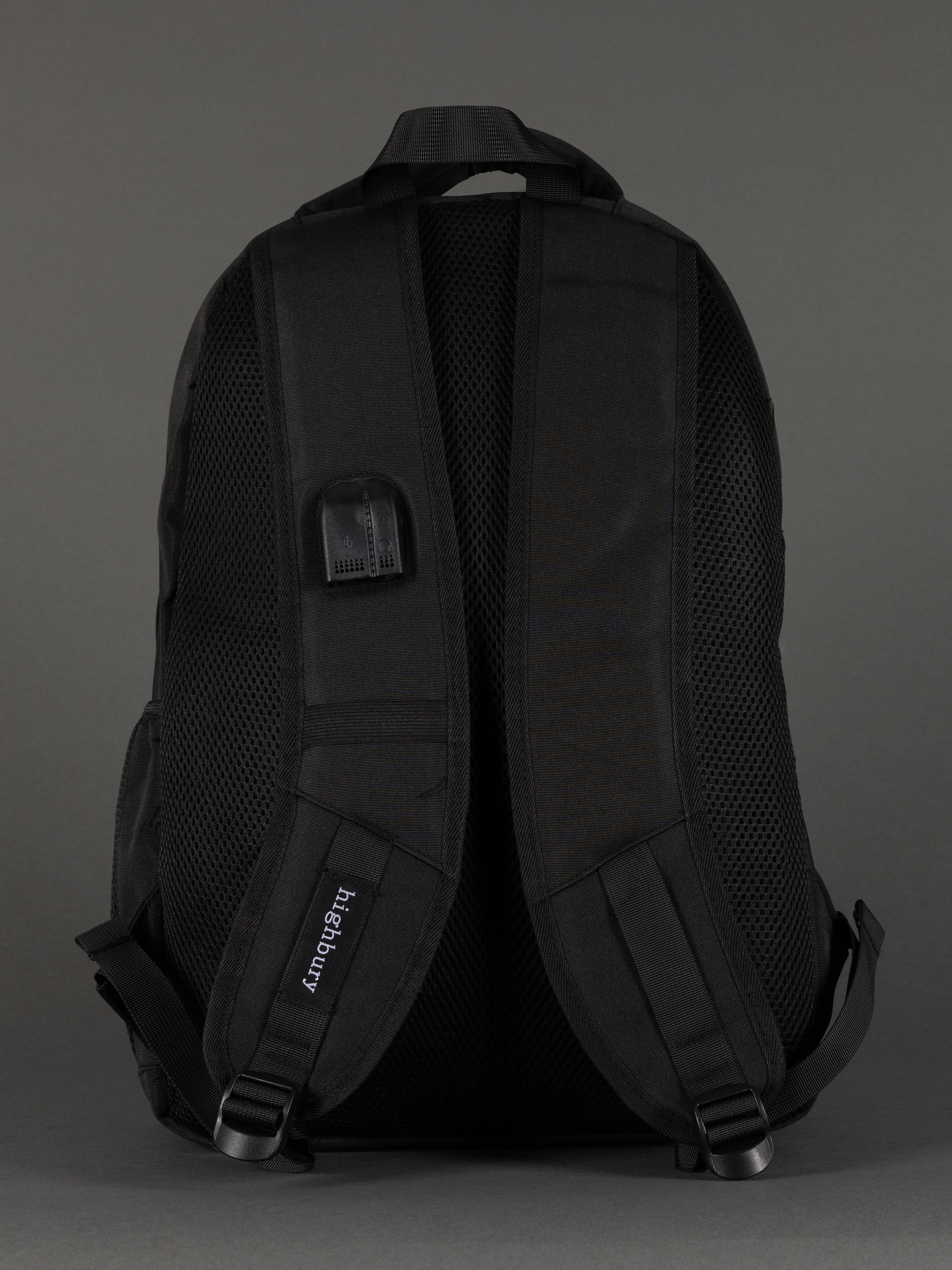 "Highbury 18-inch rugged polyester backpack with USB port"