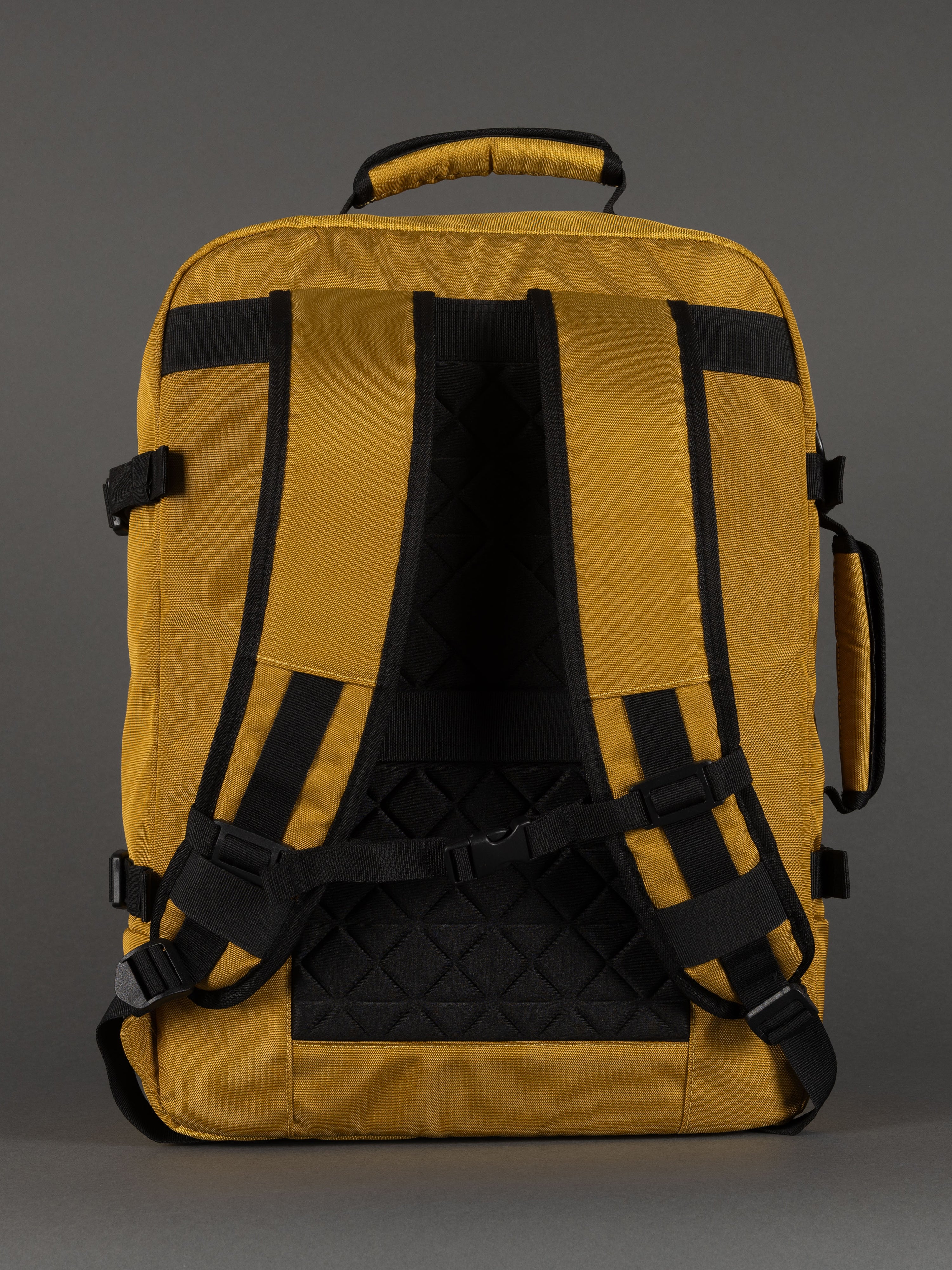 "Water-resistant cabin backpack in yellow finish"