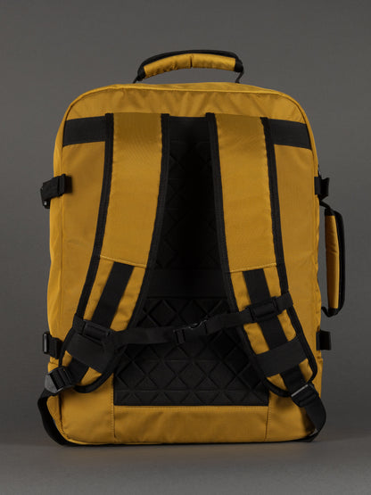 "Water-resistant cabin backpack in yellow finish"