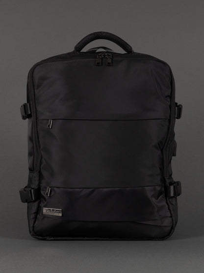 "Expandable black laptop rucksack with padded compartment"