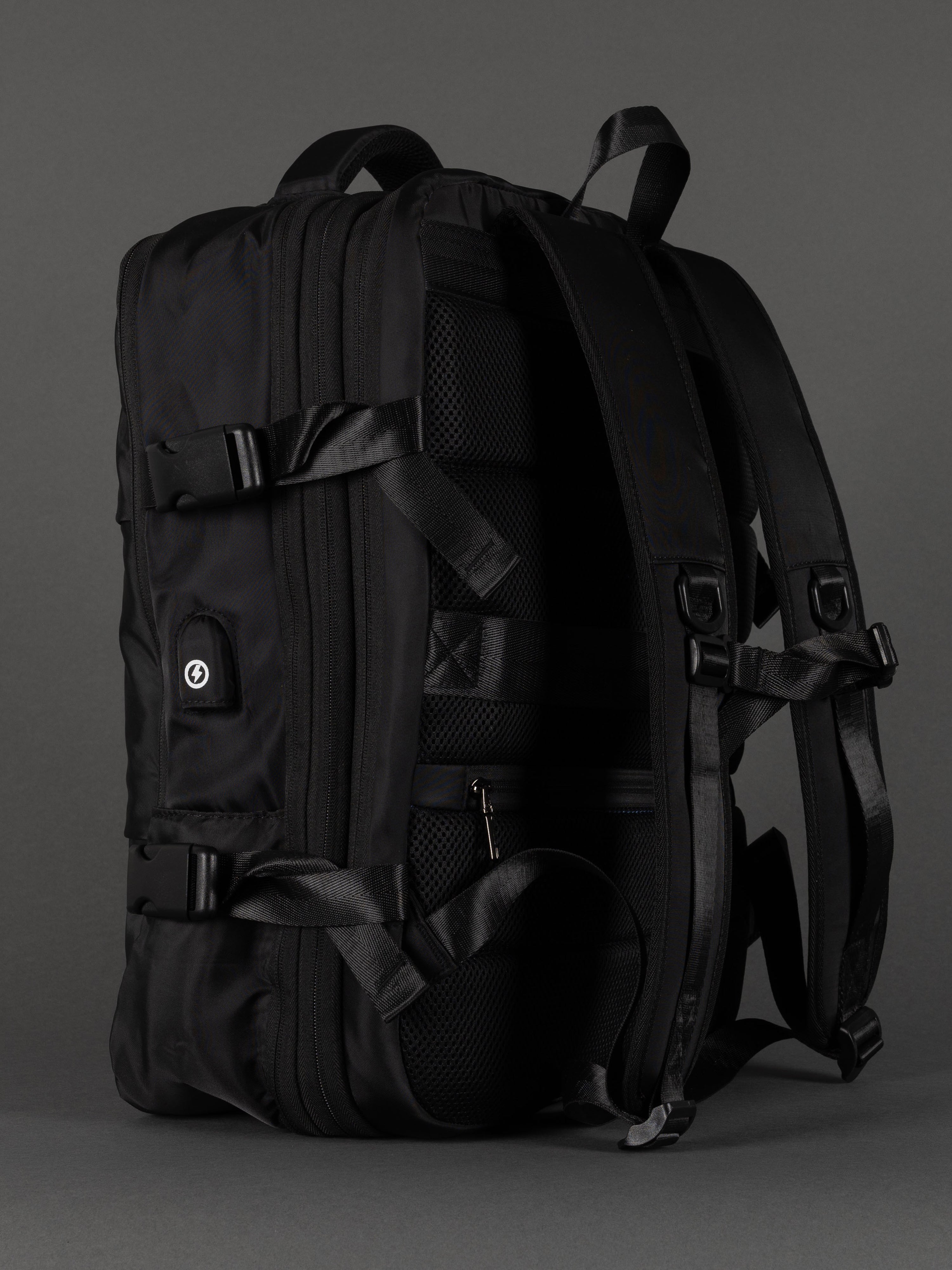 "Professional black expandable backpack for school and work"