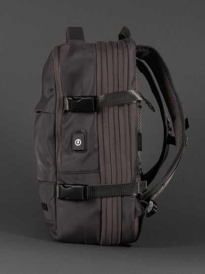 "Highbury 18-inch grey travel backpack with USB port – expanded view"