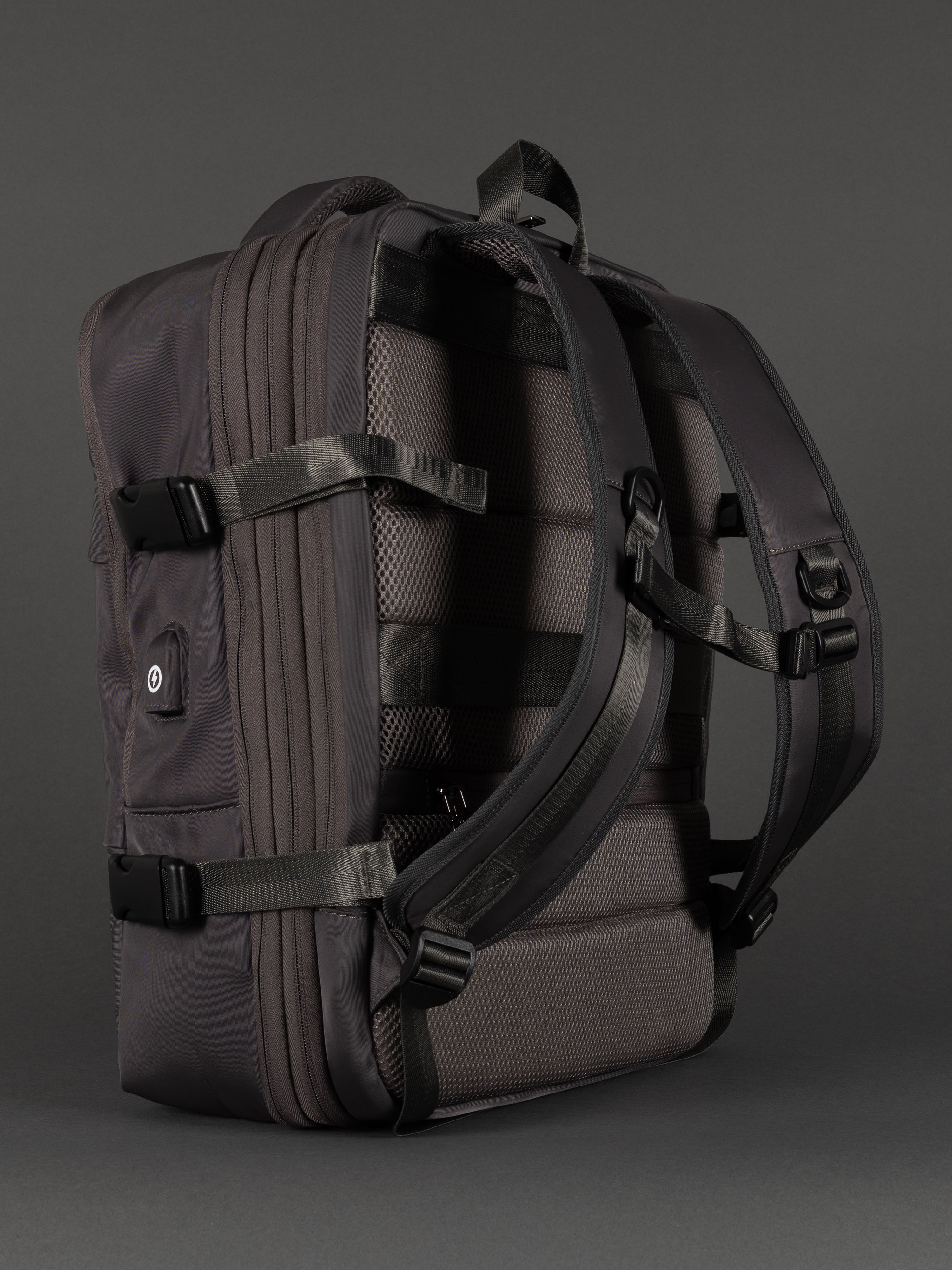 "Professional grey expandable backpack for work, school, and travel"