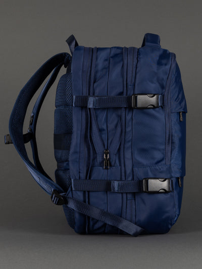 "Professional navy expandable backpack for business and school"