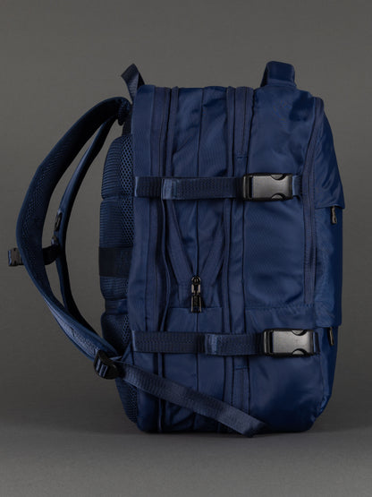 "Professional navy expandable backpack for business and school"