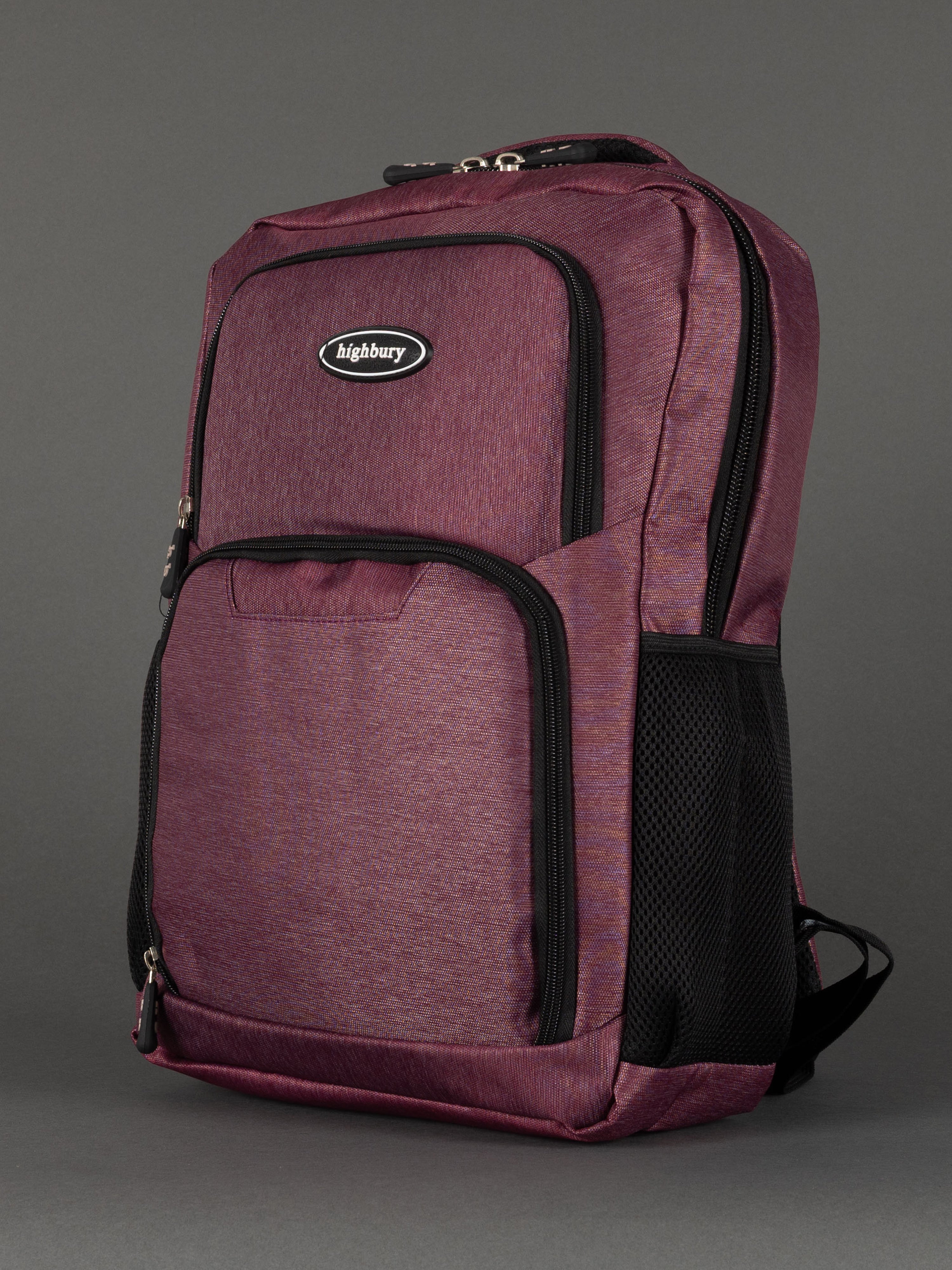 "Burgundy laptop backpack with padded compartment for work and school"