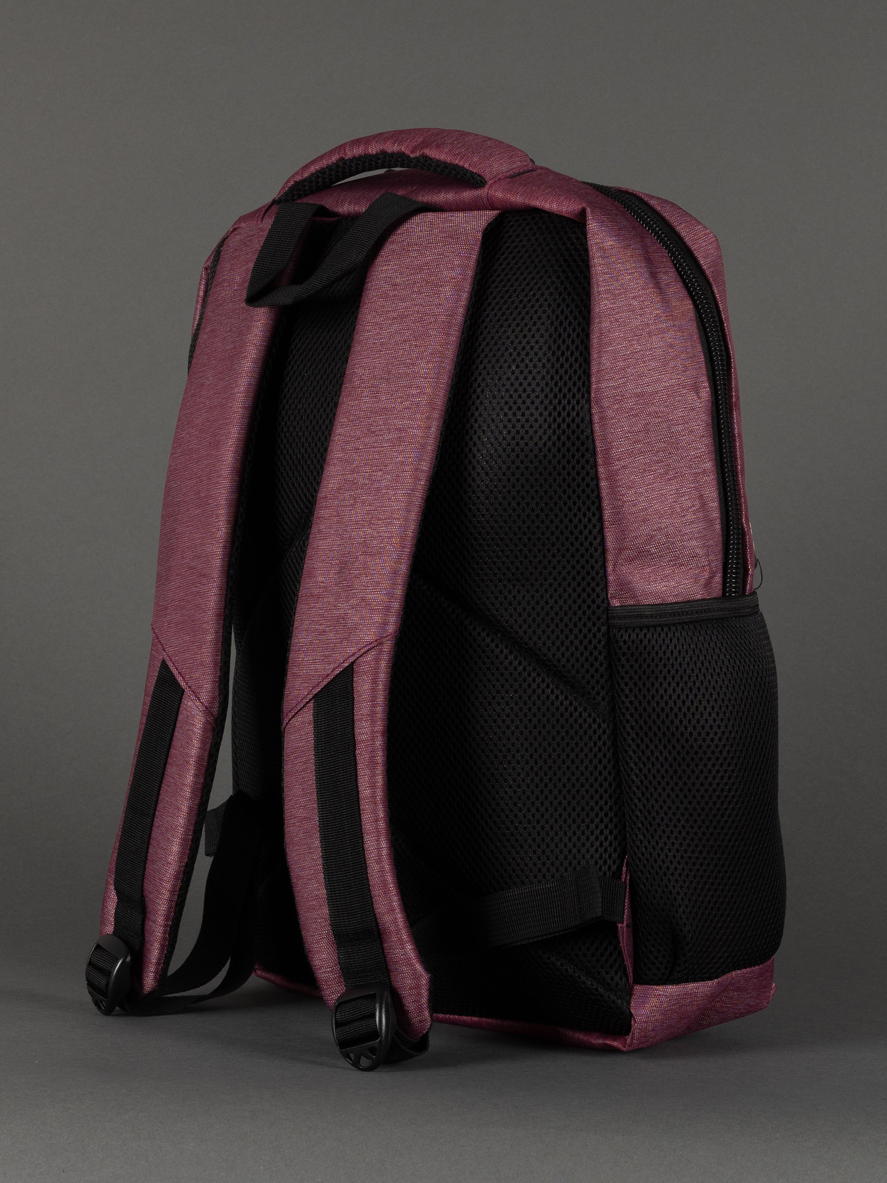 "Professional burgundy laptop backpack with organiser pockets"