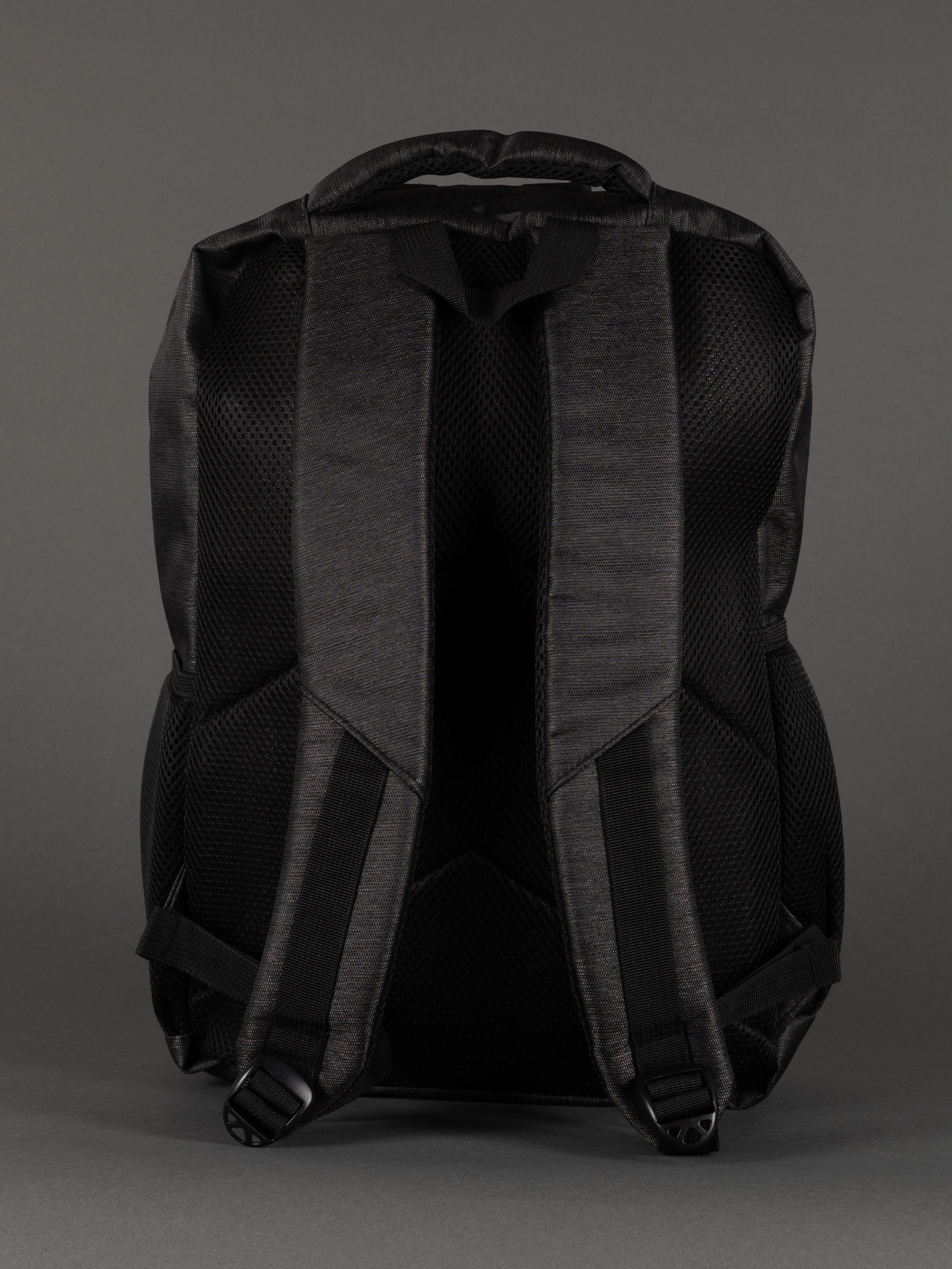 "Professional dark grey laptop backpack with organiser pockets"