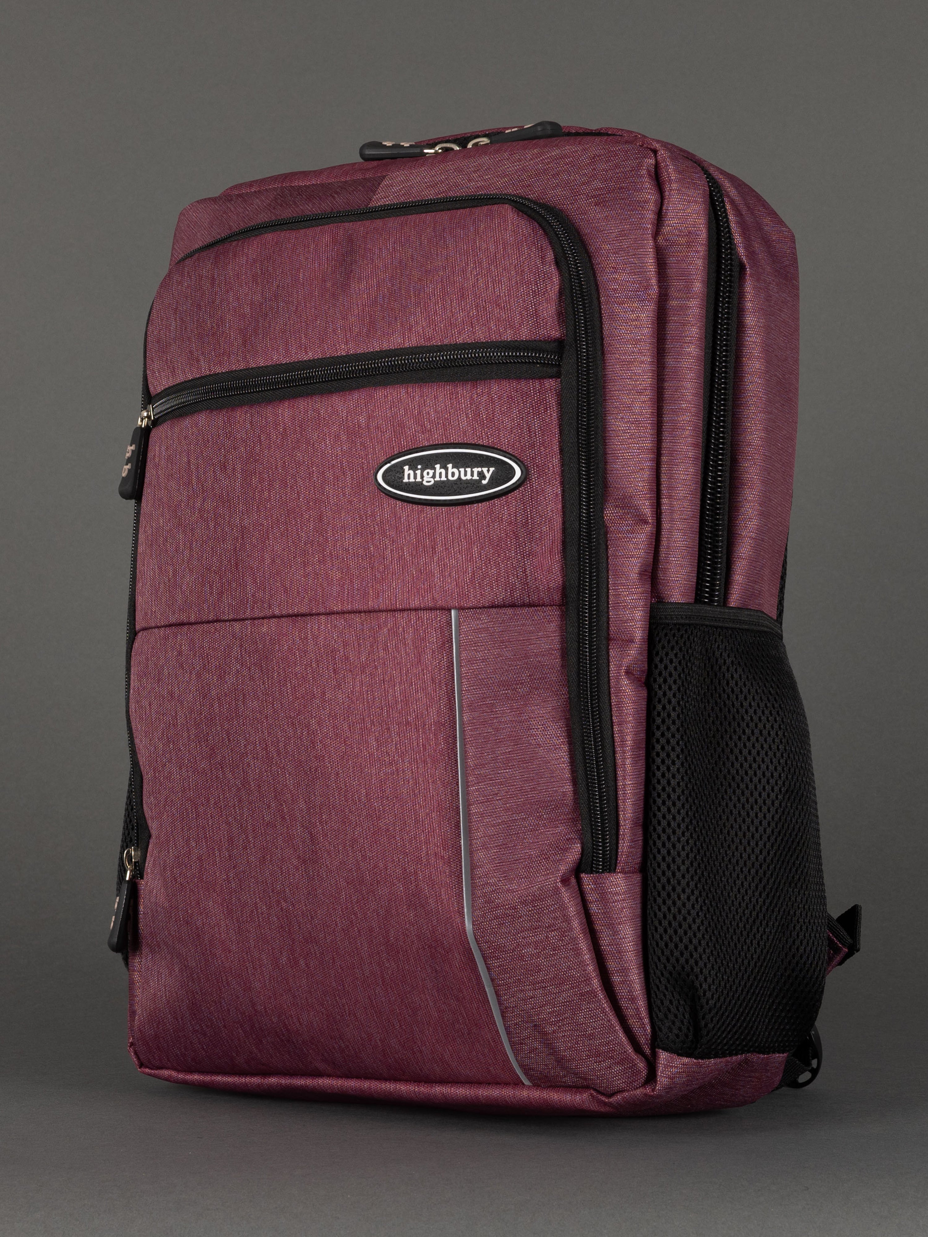 "Burgundy laptop backpack with padded laptop section"