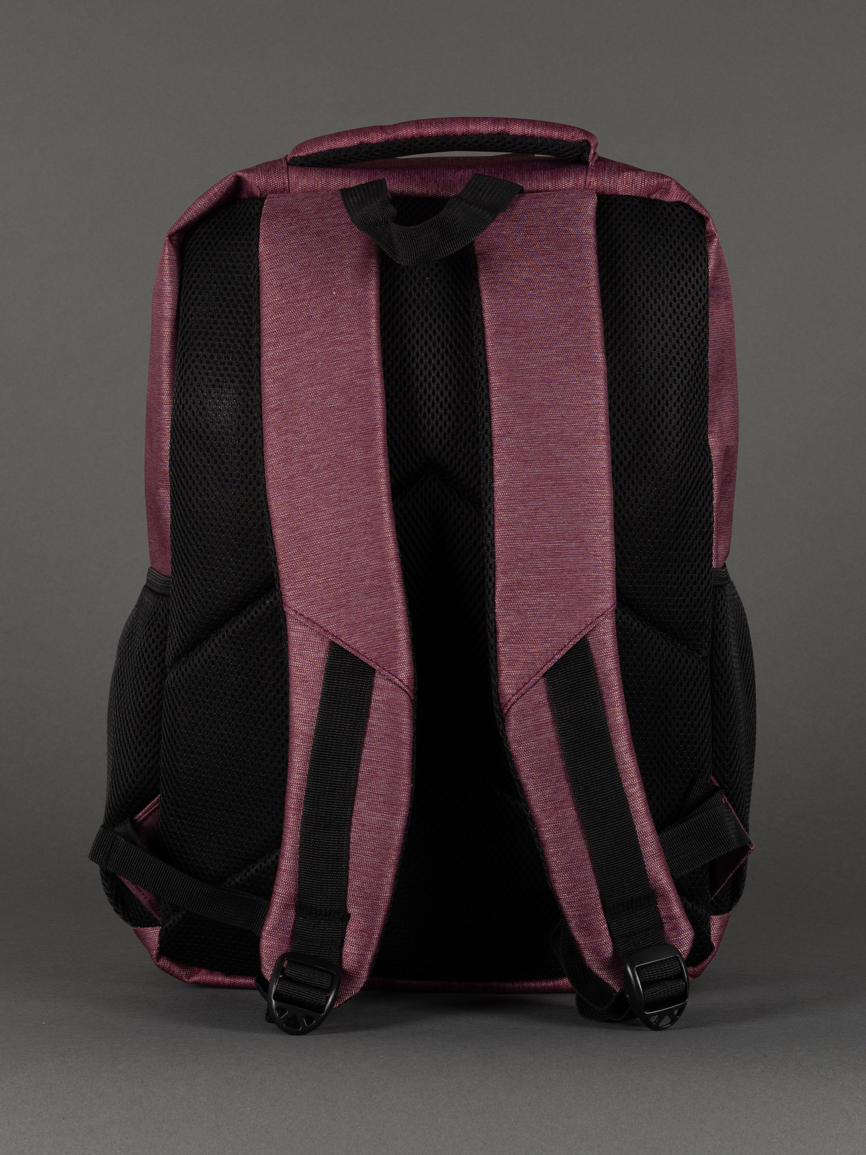 "Professional burgundy laptop backpack with organiser sections"