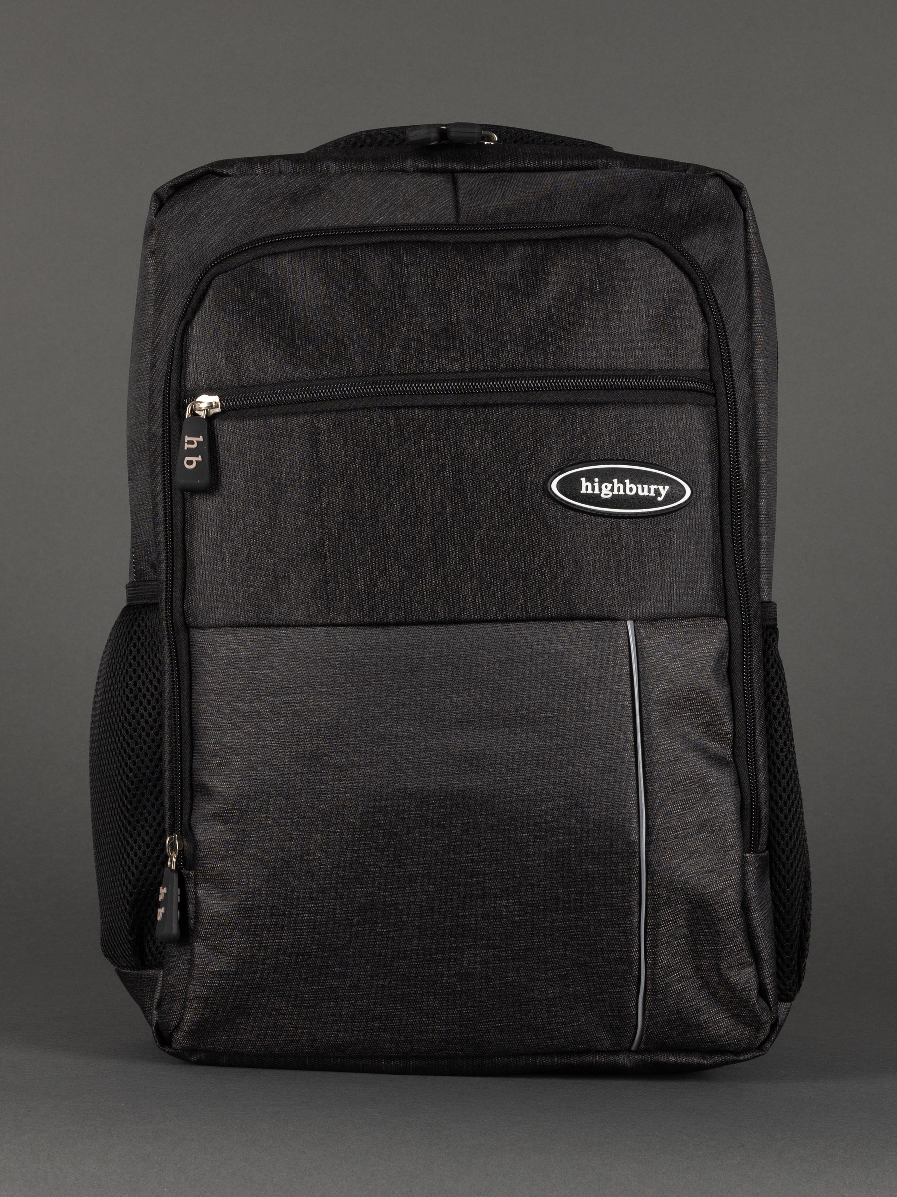 "Highbury 18-inch dark grey polyester laptop backpack cabin size"