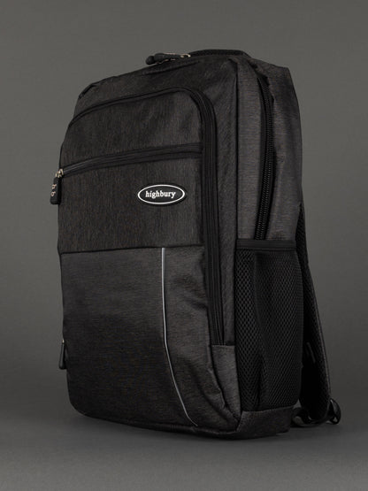 "Dark grey laptop backpack with padded section for school and work"