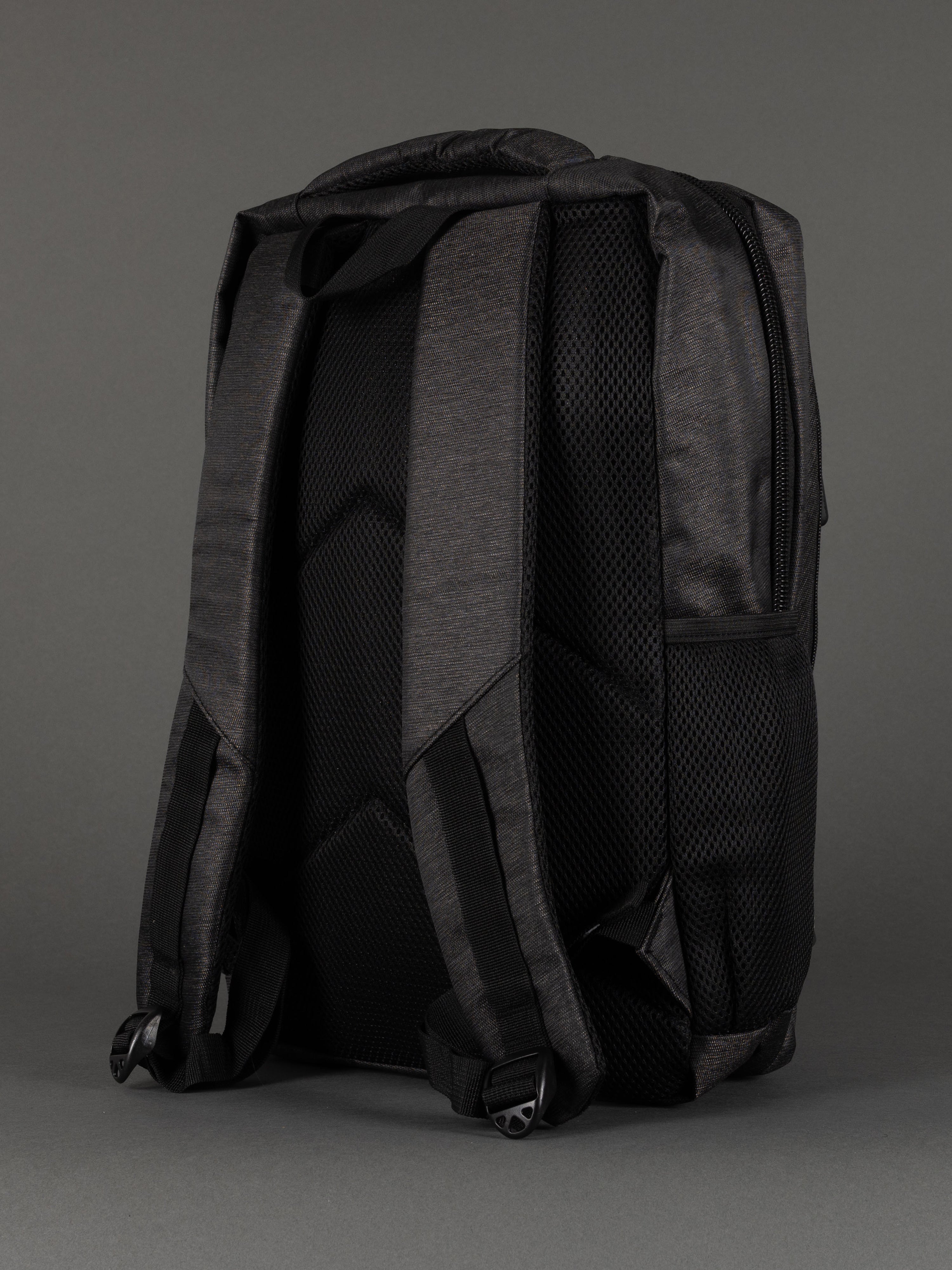 "Professional dark grey backpack with organiser sections"