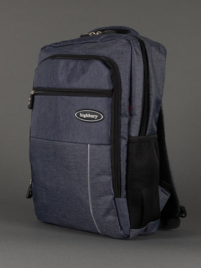 "Navy laptop backpack with padded laptop compartment"