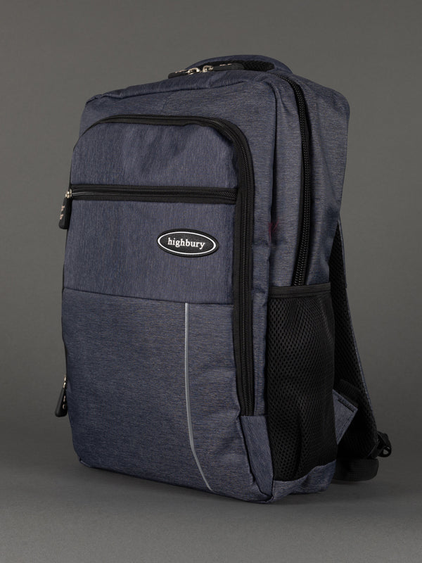 "Navy laptop backpack with padded laptop compartment"
