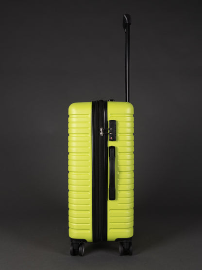 “Side view of expandable BEOW luggage showing 20% additional storage capacity”