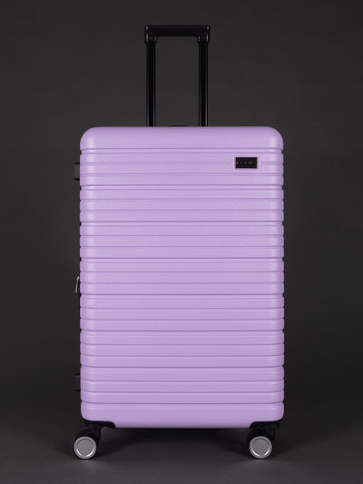 “Stylish lavender hard shell 3 piece suitcase set with TSA locks”