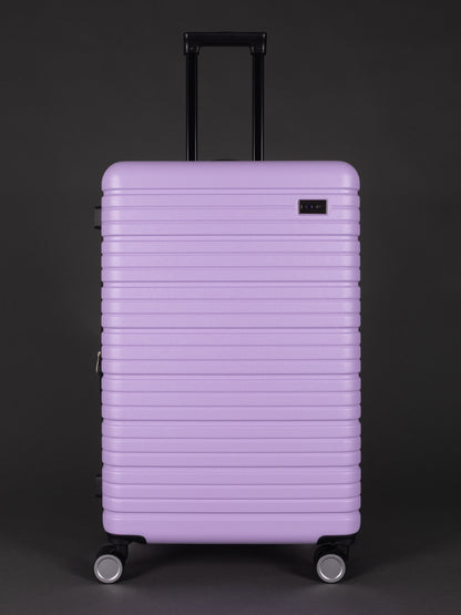 “Stylish lavender hard shell 3 piece suitcase set with TSA locks”