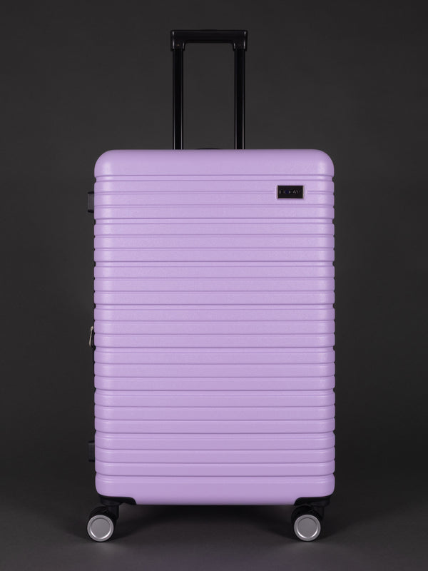 “Stylish lavender hard shell 3 piece suitcase set with TSA locks”