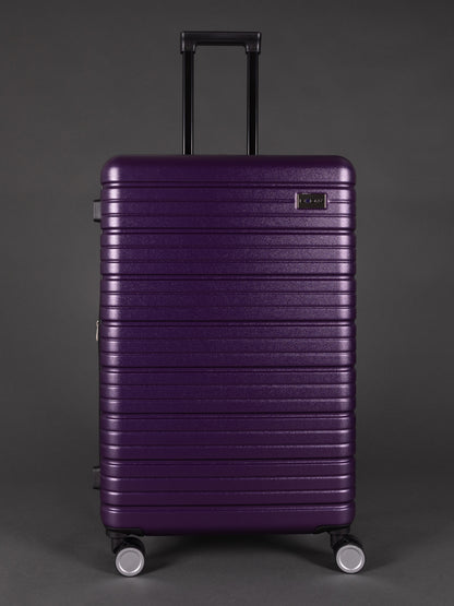 “Durable lightweight purple suitcase set with spinner wheels”