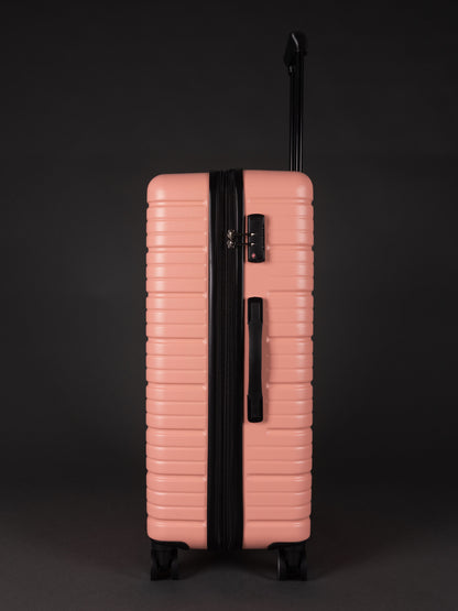 “Side view of expandable BEOW luggage showing 20% additional storage capacity”