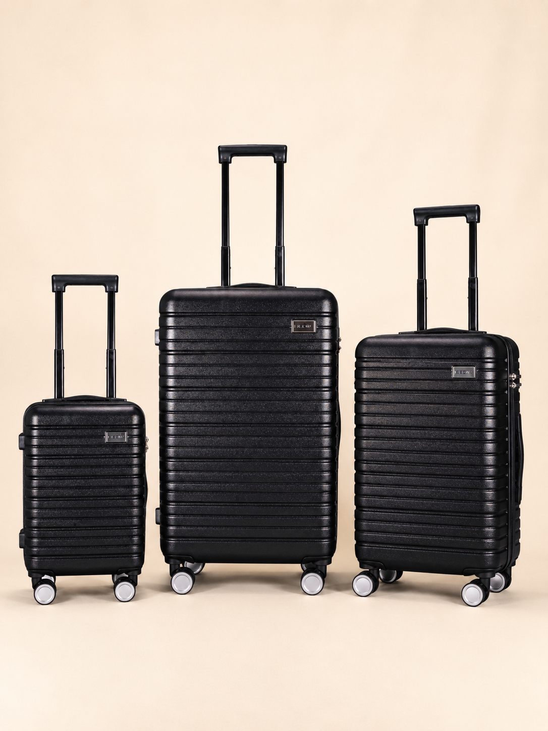 BEOW 3 Piece Black Luggage Set – 20", 24" & 28" Suitcases with Expandable Hard Shell, Spinner Wheels & TSA Locks