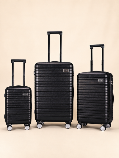 BEOW 3 Piece Black Luggage Set – 20", 24" & 28" Suitcases with Expandable Hard Shell, Spinner Wheels & TSA Locks