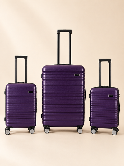 BEOW 3 Piece Purple Luggage Set – 20", 24" & 28" Suitcases with Expandable Hard Shell, Spinner Wheels & TSA Locks