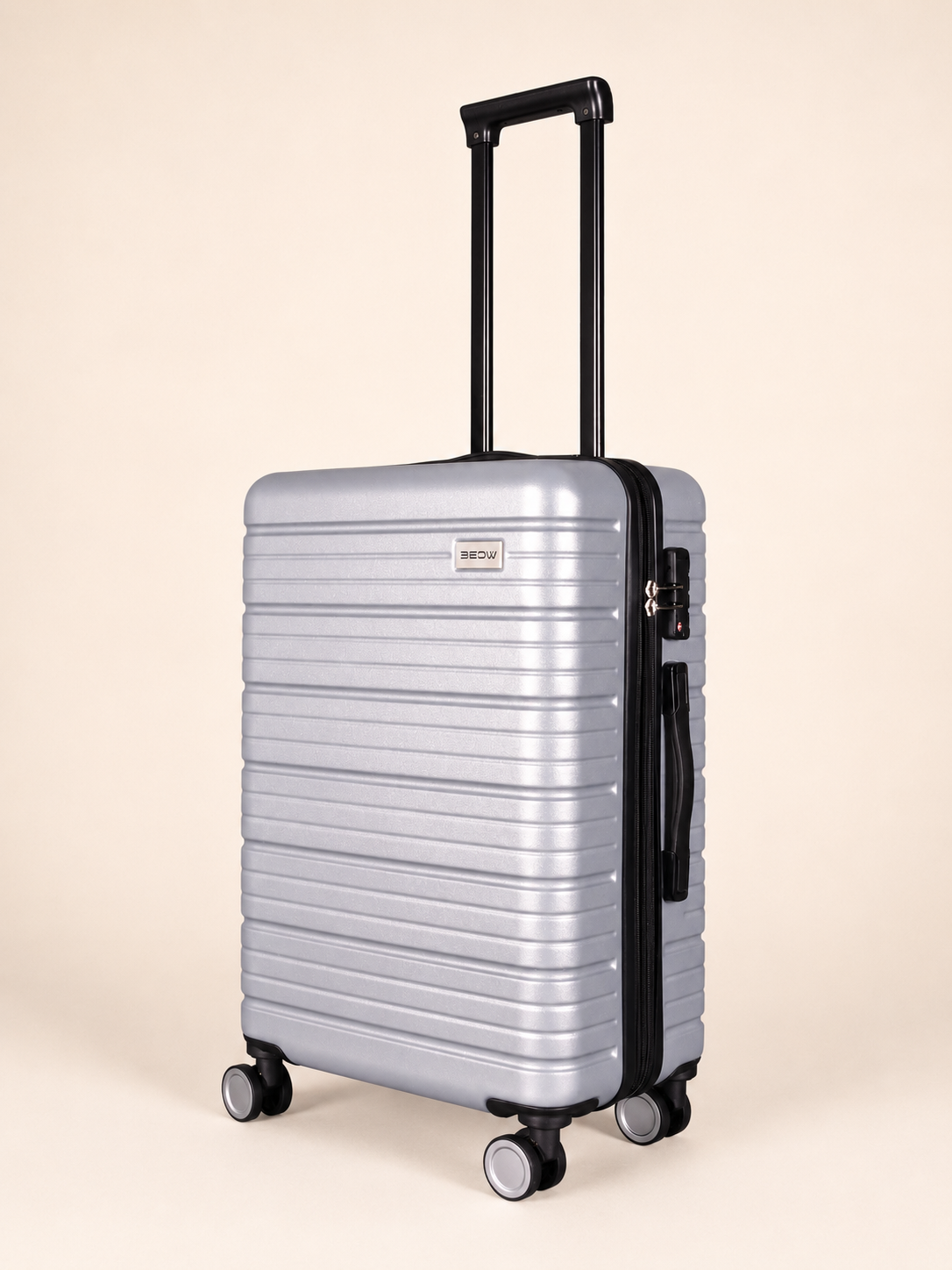 BEOW 3 Piece Silver Luggage Set – 20", 24" & 28" Suitcases with Expandable Hard Shell, Spinner Wheels & TSA Locks