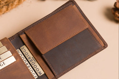 "Genuine cowhide wallet with warm brown interior"