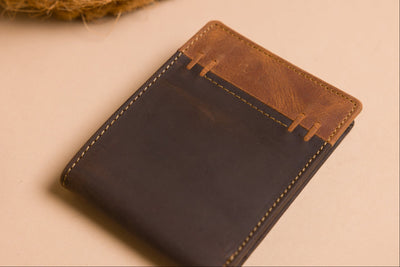 Personalised Brown & Cognac Leather Wallet – Men’s Bifold with Coin Pocket