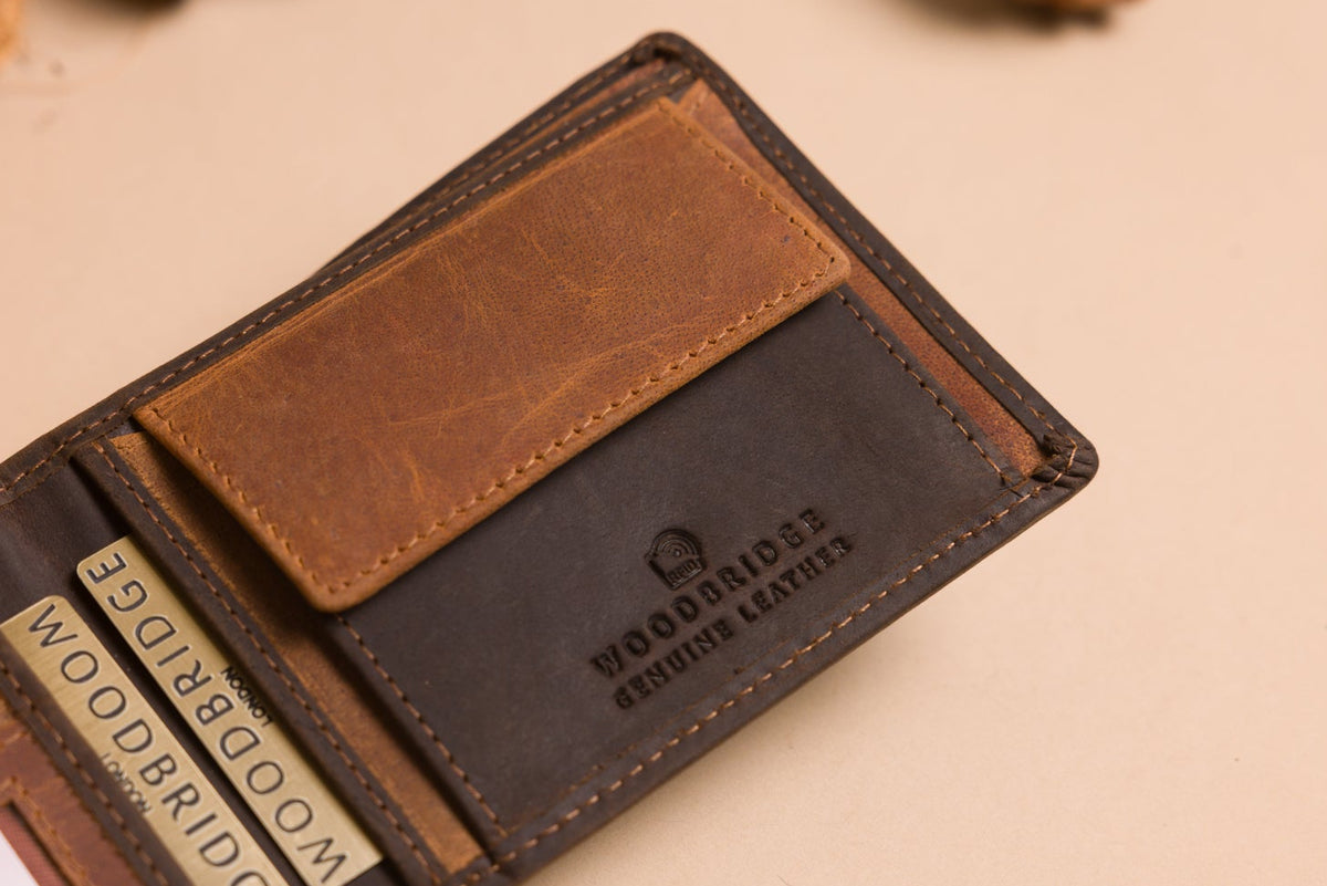Personalised Brown & Cognac Leather Wallet – Men’s Bifold with Coin Pocket