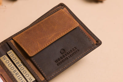 Personalised Brown & Cognac Leather Wallet – Men’s Bifold with Coin Pocket