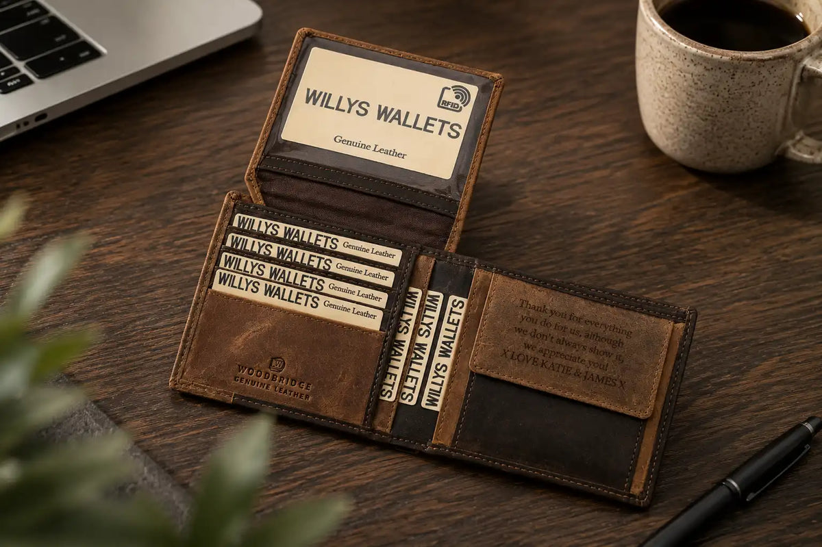 Personalised Brown & Cognac Leather Wallet – Bifold with Coin Pocket