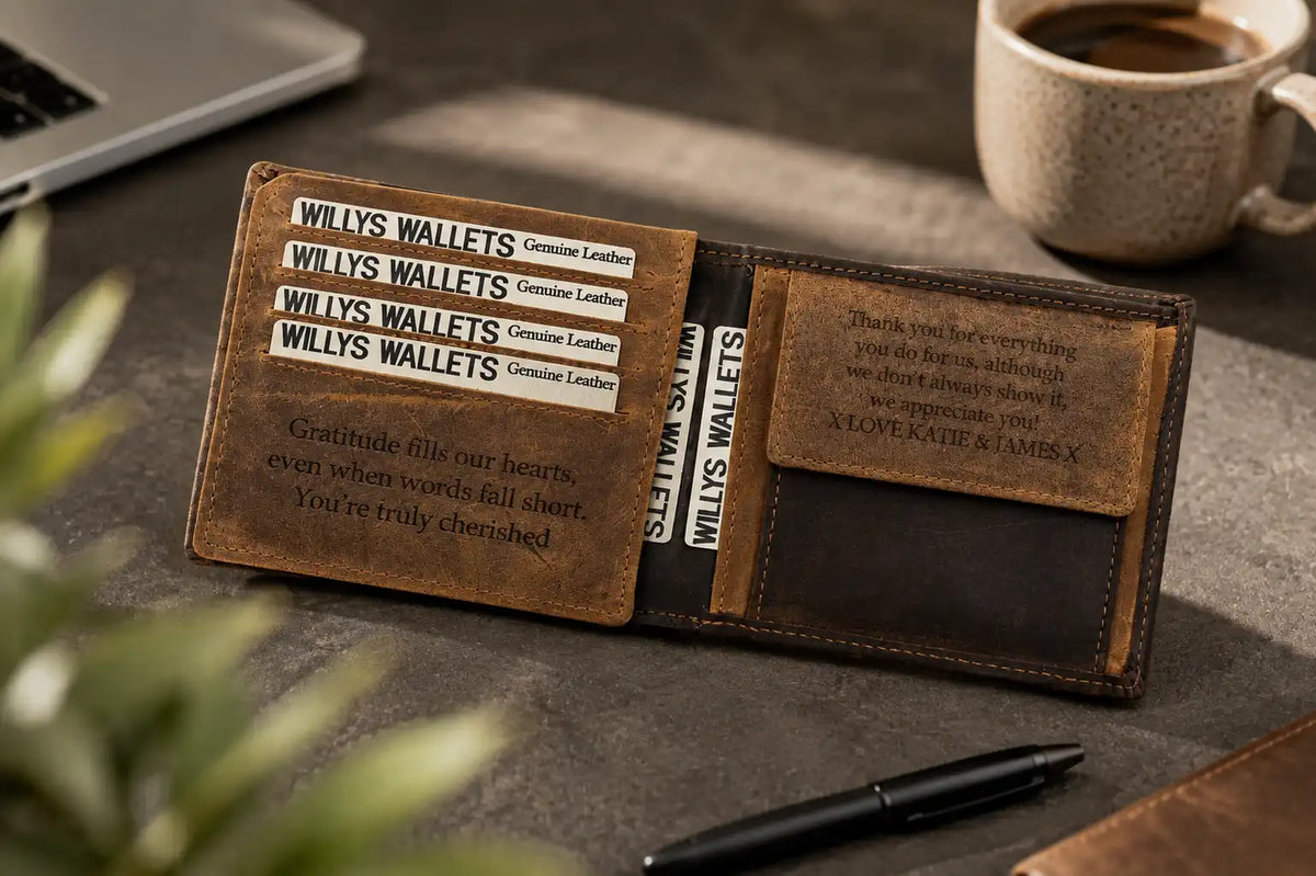 Personalised Brown & Cognac Leather Wallet – Bifold with Coin Pocket
