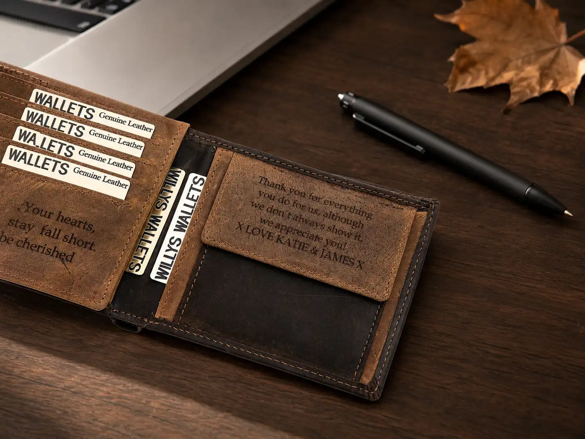 Personalised Brown & Cognac Leather Wallet – Bifold with Coin Pocket
