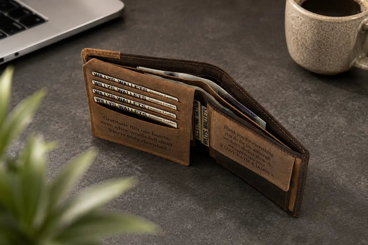 Personalised Brown & Cognac Leather Wallet – Bifold with Coin Pocket