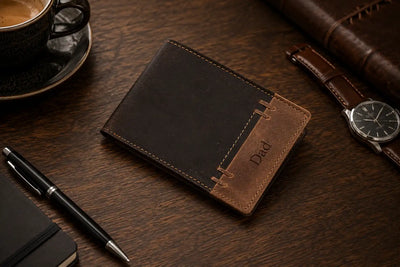 Personalised Brown & Cognac Leather Wallet – Men’s Bifold with Coin Pocket