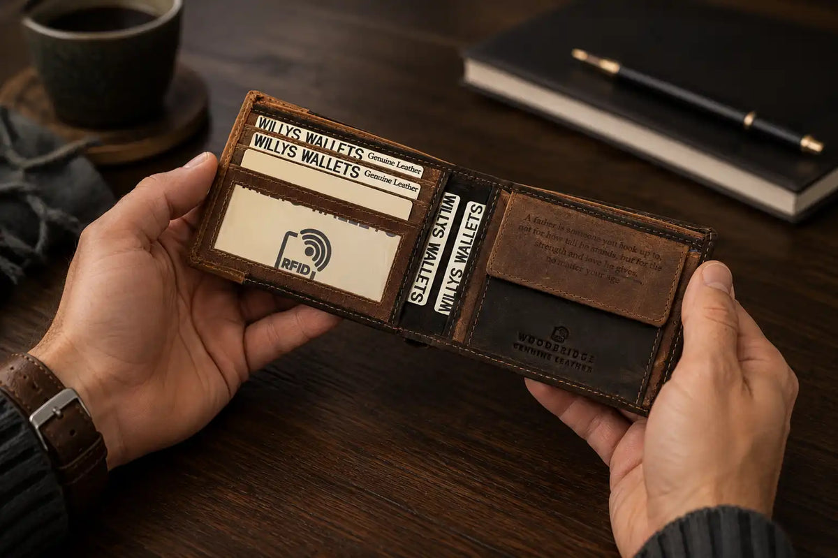Personalised Brown & Cognac Leather Wallet – Men’s Bifold with Coin Pocket