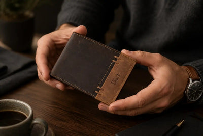 Personalised Brown & Cognac Leather Wallet – Men’s Bifold with Coin Pocket