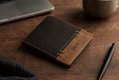 Personalised Brown & Cognac Leather Wallet – Men’s Bifold with Coin Pocket