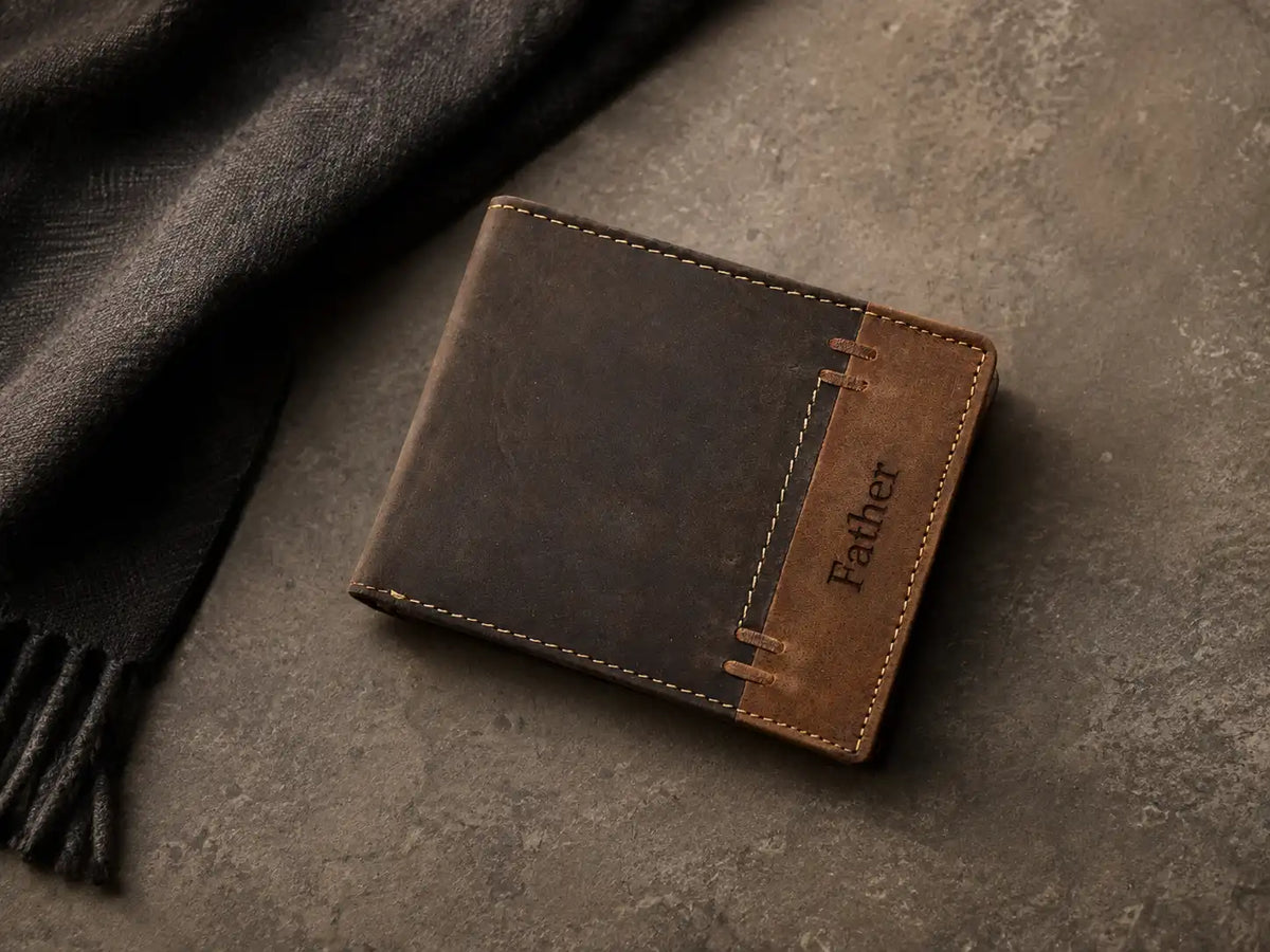 Personalised High-Capacity Brown & Cognac Leather Wallet – Men’s Bifold Design
