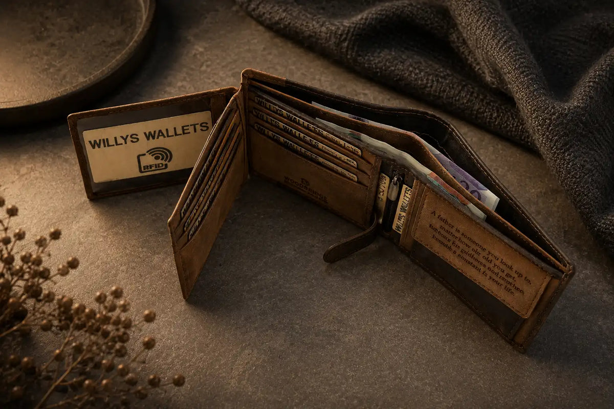 Personalised High-Capacity Brown & Cognac Leather Wallet – Men’s Bifold Design