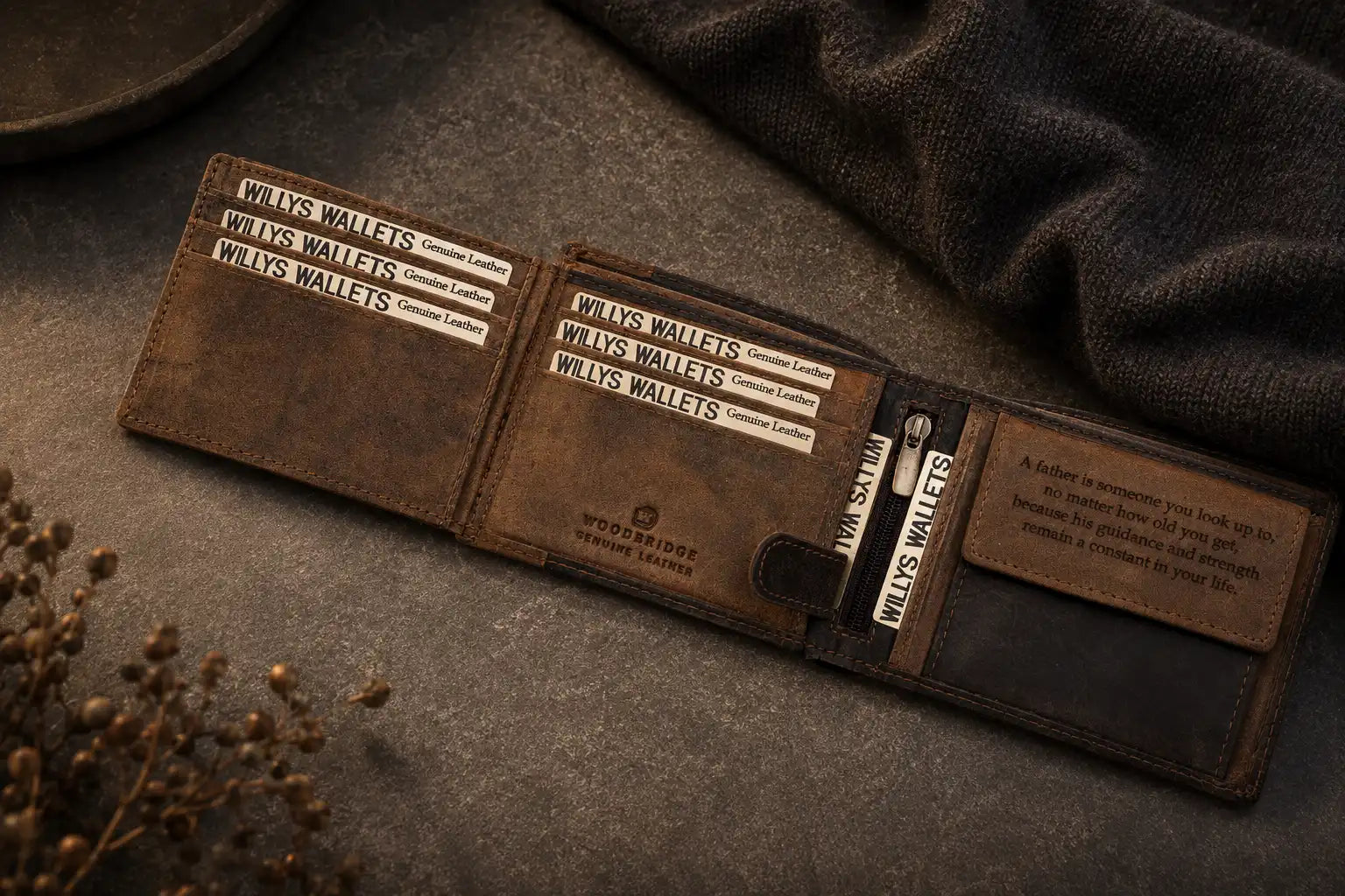 Personalised High-Capacity Brown & Cognac Leather Wallet – Men’s Bifold Design