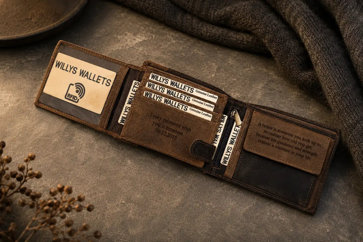 Personalised High-Capacity Brown & Cognac Leather Wallet – Men’s Bifold Design