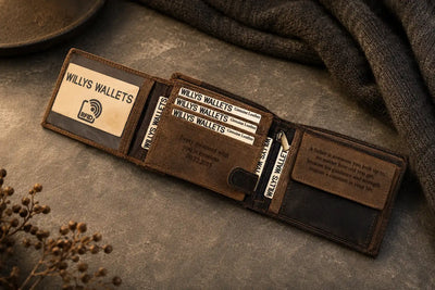 Personalised High-Capacity Brown & Cognac Leather Wallet – Men’s Bifold Design