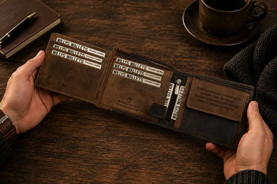 Personalised High-Capacity Brown & Cognac Leather Wallet – Men’s Bifold Design