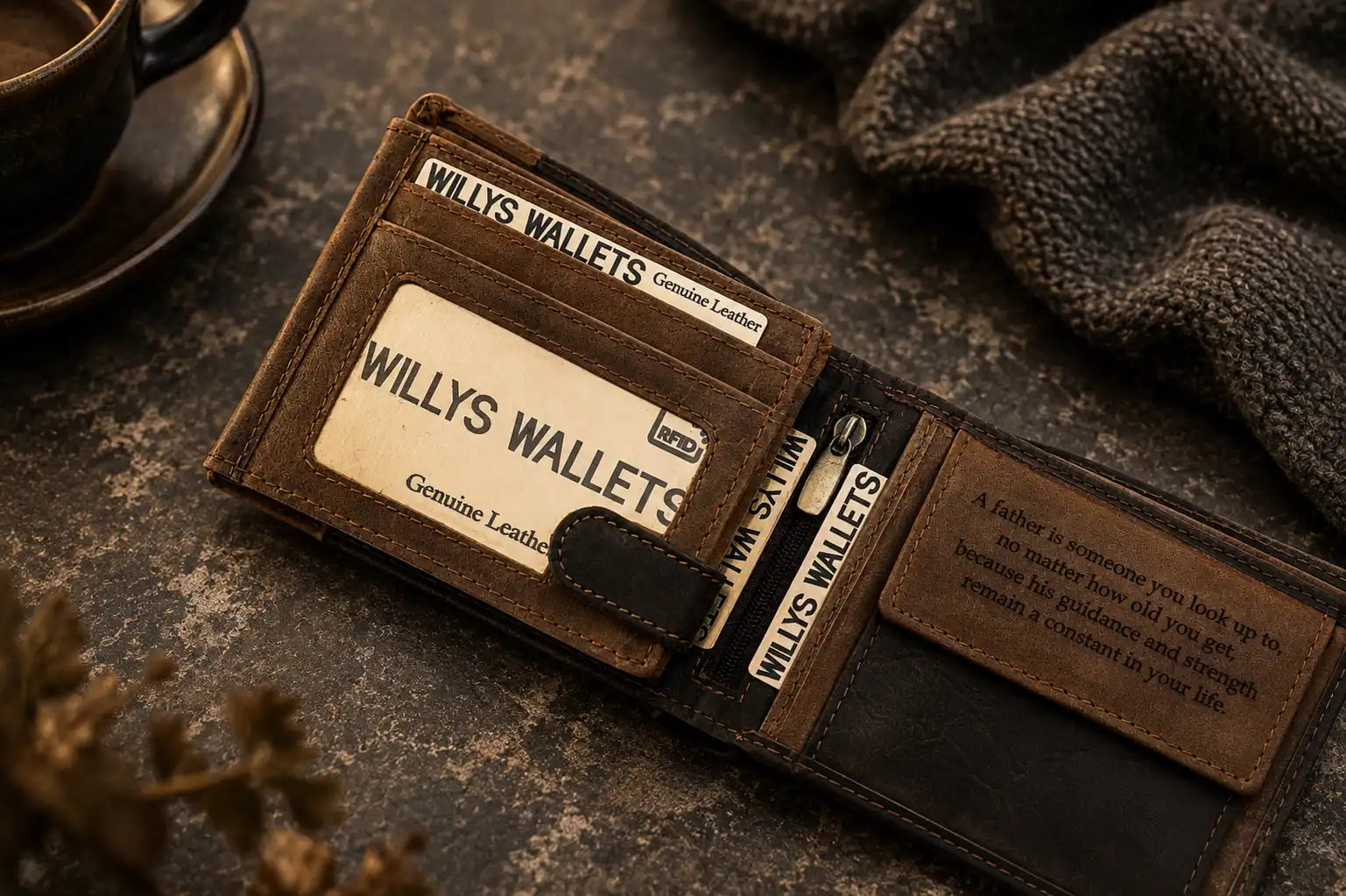 Personalised High-Capacity Brown & Cognac Leather Wallet – Men’s Bifold Design